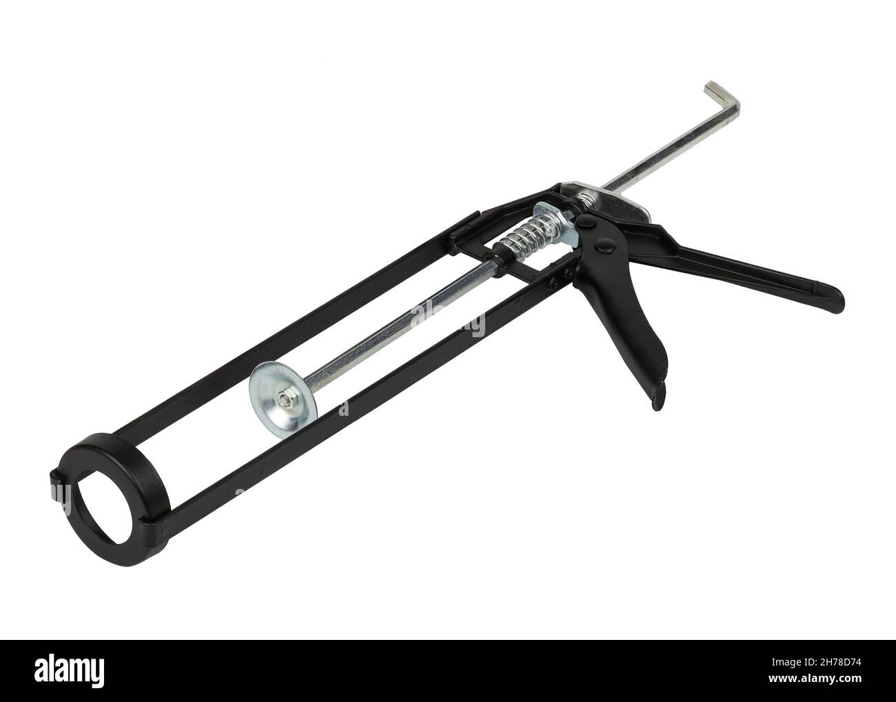 Mechanical silicone sealant gun isolated on white background. Black