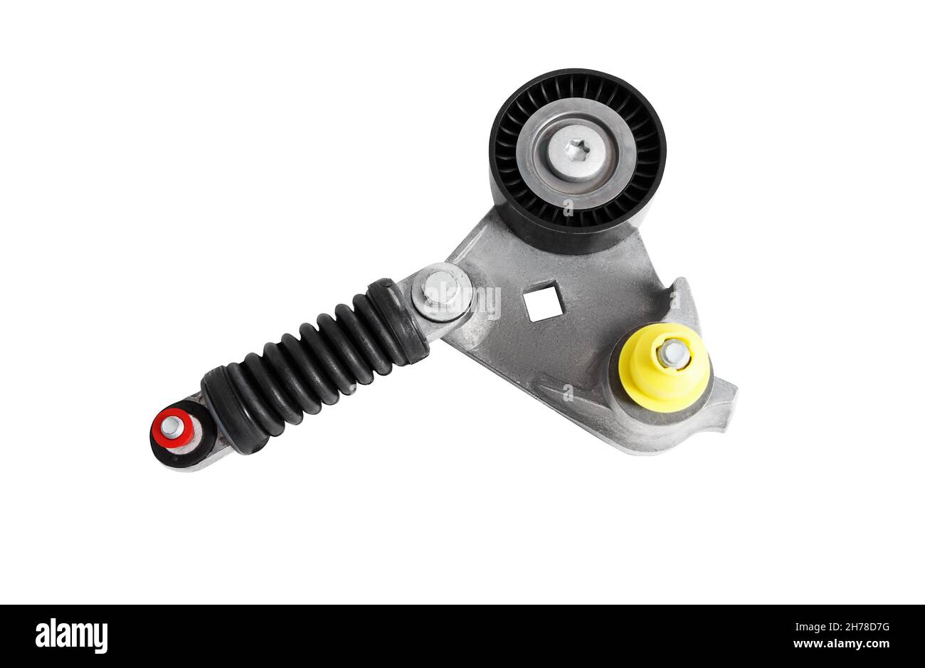 Car drive belt roller isolated on white background. Spare part for a passenger car Stock Photo