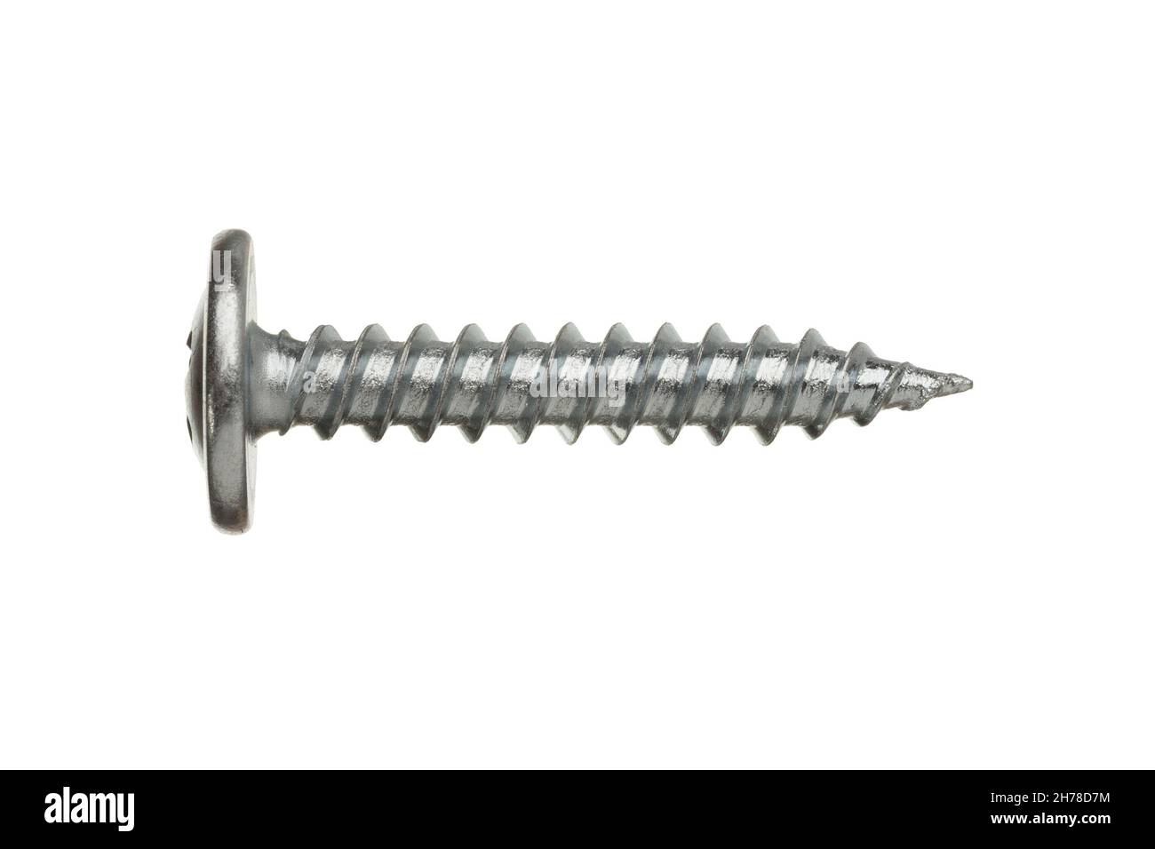Stainless steel self-tapping screw isolated on white background. Stock Photo