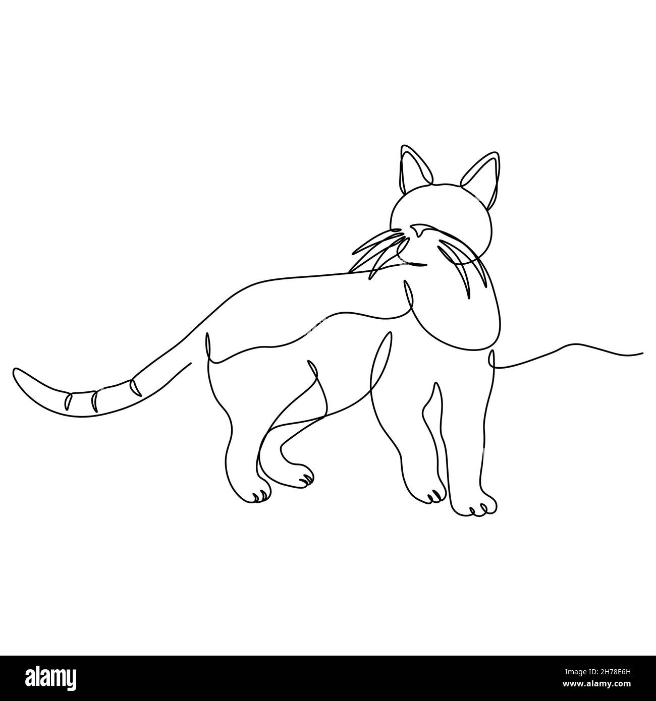 The cat looks around. A continuous line. Vector illustration drawn with ...