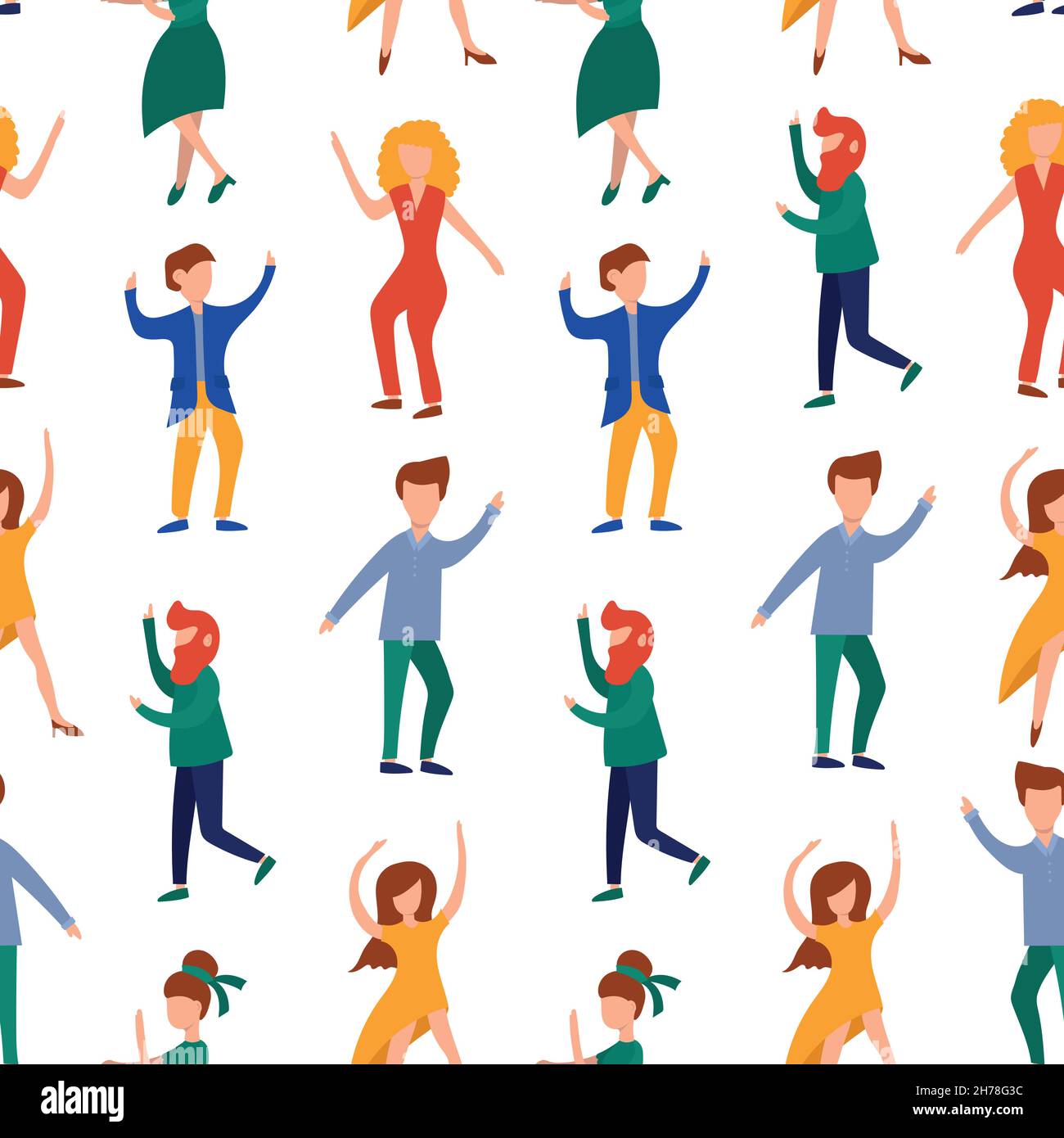 Hand drawn vector abstract cartoon modern seamless pattern with dancing ...