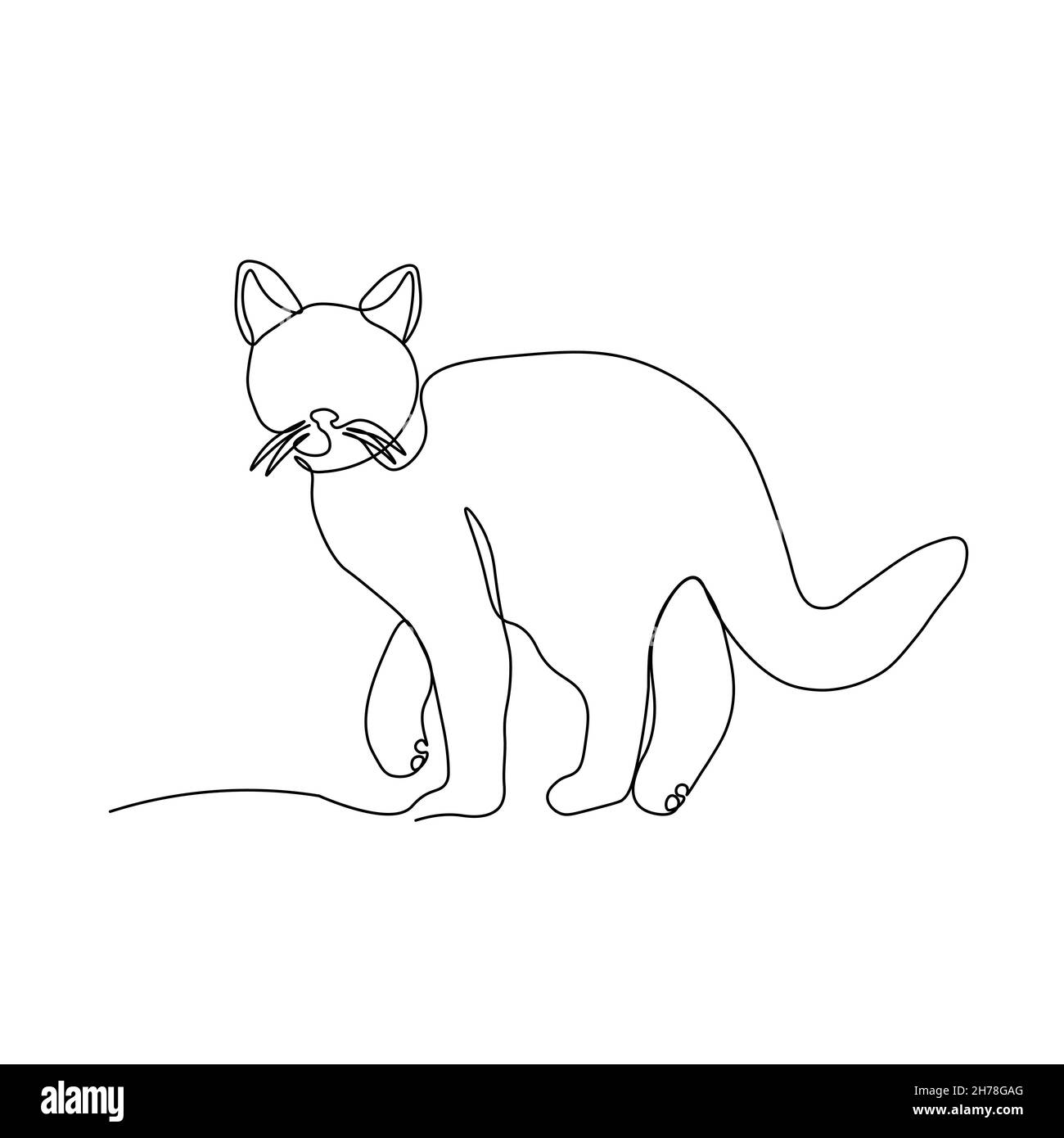 The cat looks around. A continuous line. Vector illustration drawn with ...