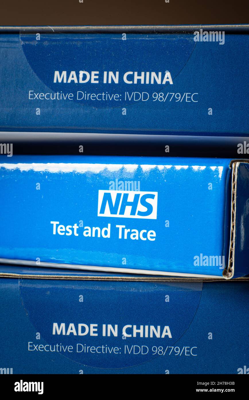 NHS Lateralflow Test and Trace Kit boxes Stock Photo