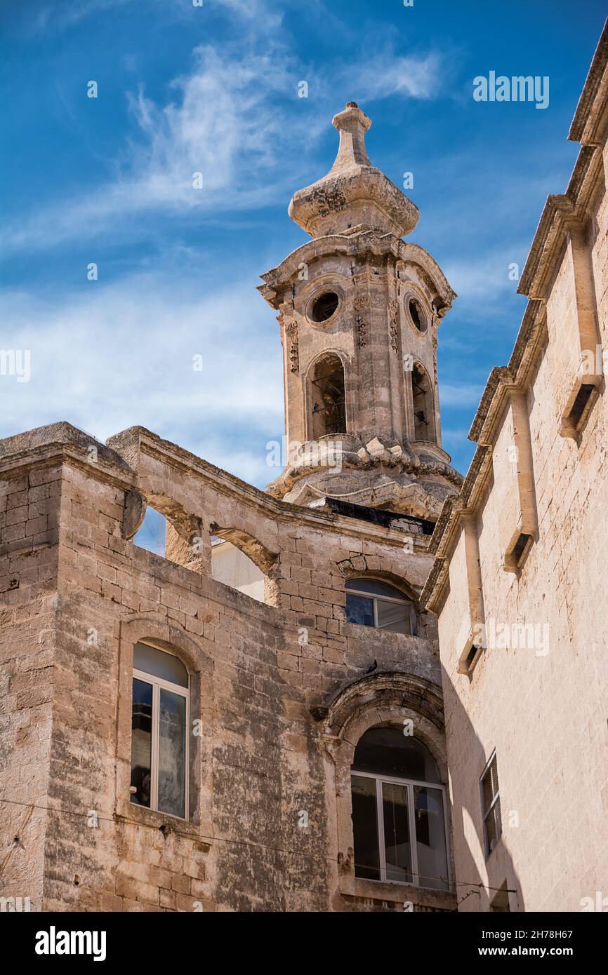 Detail of the bell tower of the Cathedral of Monopoli in Puglia (Italy) Stock Photo