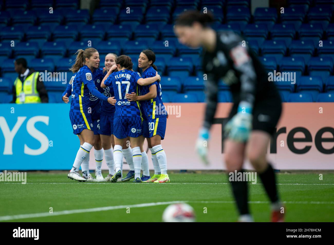 London, UK. 21st Nov, 2021. LONDON, UK. NOVEMBER 21ST : Fran Kirby of Chelsea FC celebrates after scoring during the 2021-22 FA Womens Superleague fixture between Chelsea FC and Birmingham City at Kingsmeadow. Credit: Federico Guerra Morán/Alamy Live News Stock Photo