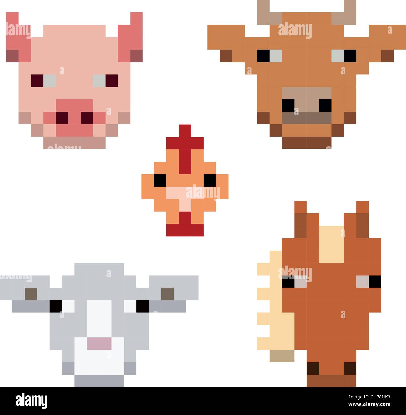 Pixel art farm animals Stock Vector