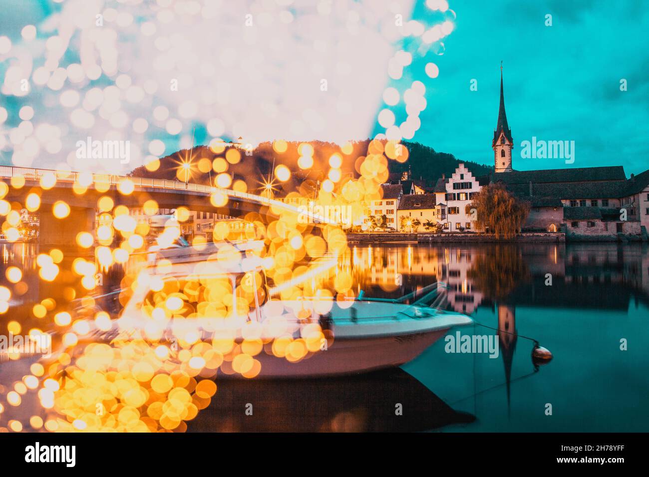christmas lights in Zurich at night Stock Photo Alamy