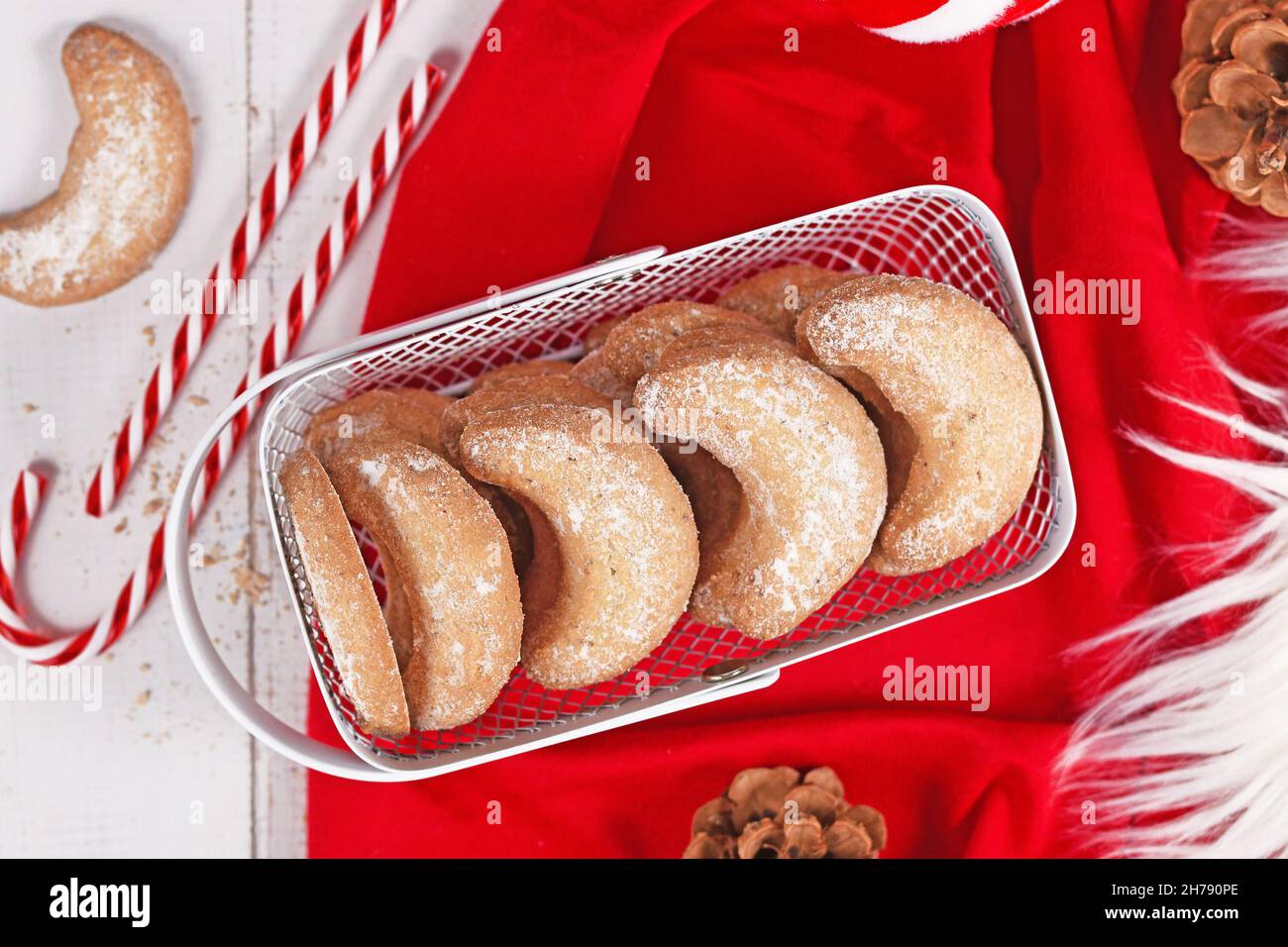 Top View Of Cescent Christmas Cookies Called Vanillekipferl A Traditional Austrian Or German Christmas Biscuits With Nuts And Icing Sugar Stock Photo Alamy