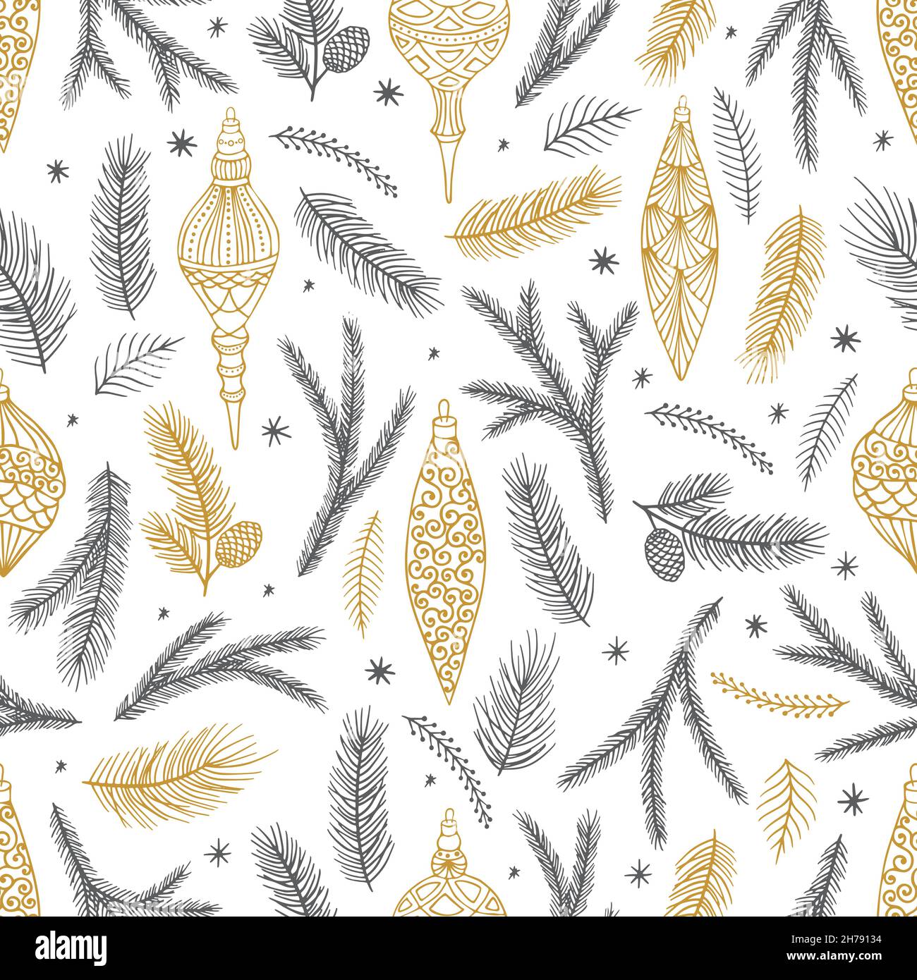 Simple Christmas seamless pattern. Snowflakes with different ornaments ...