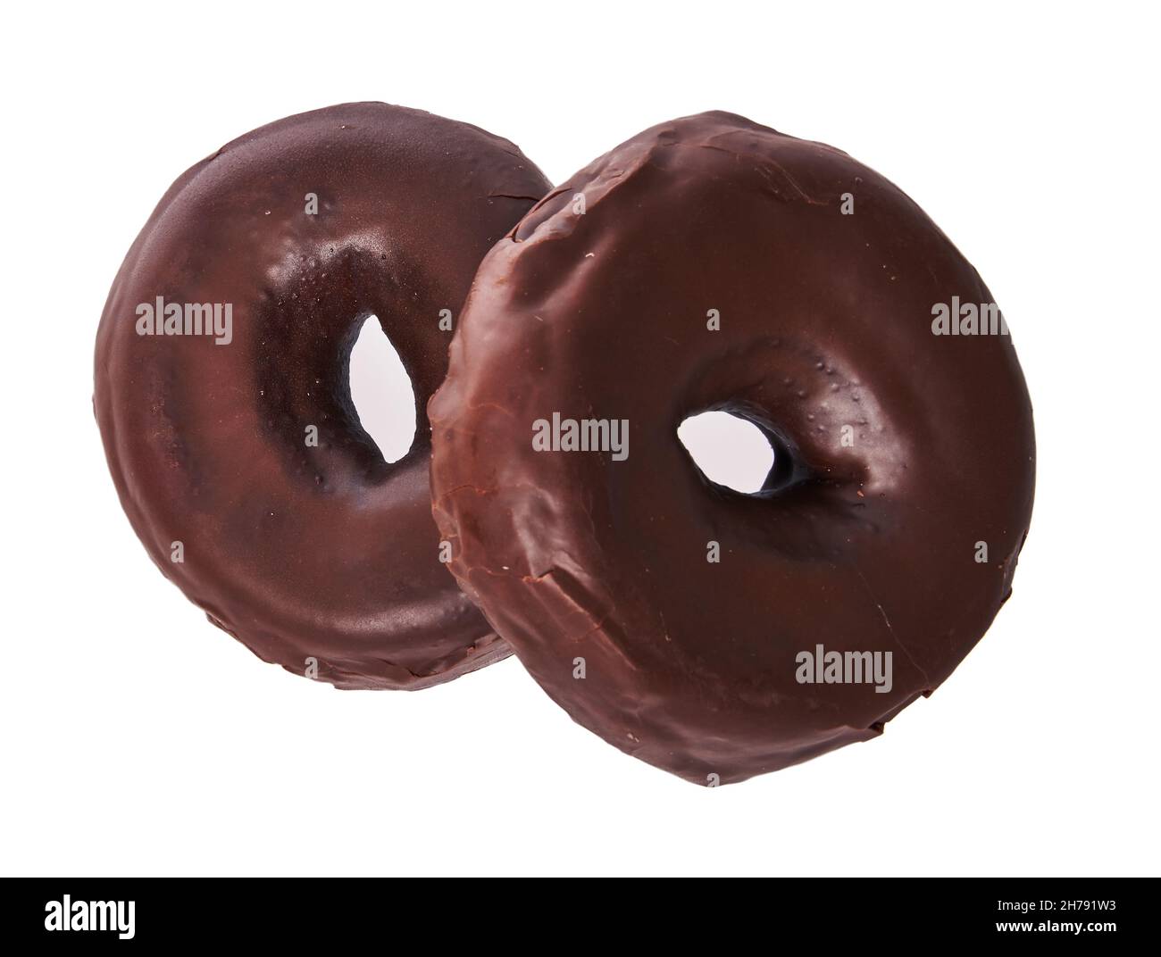 Two delicious chocolate doughnuts isolated on a white background Stock ...