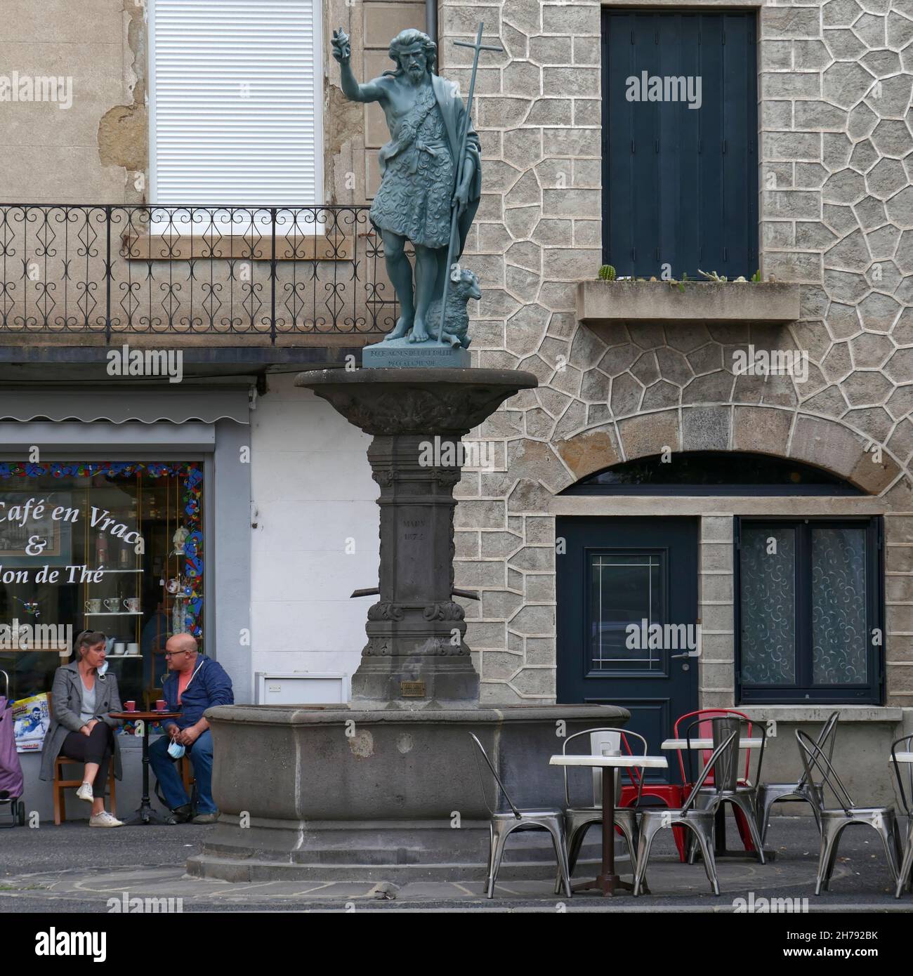 religious statue, Pl. Saint-Jean,Brioude,  Haute-Loire department, Auvergne-Rhône-Alpes region ,France Stock Photo