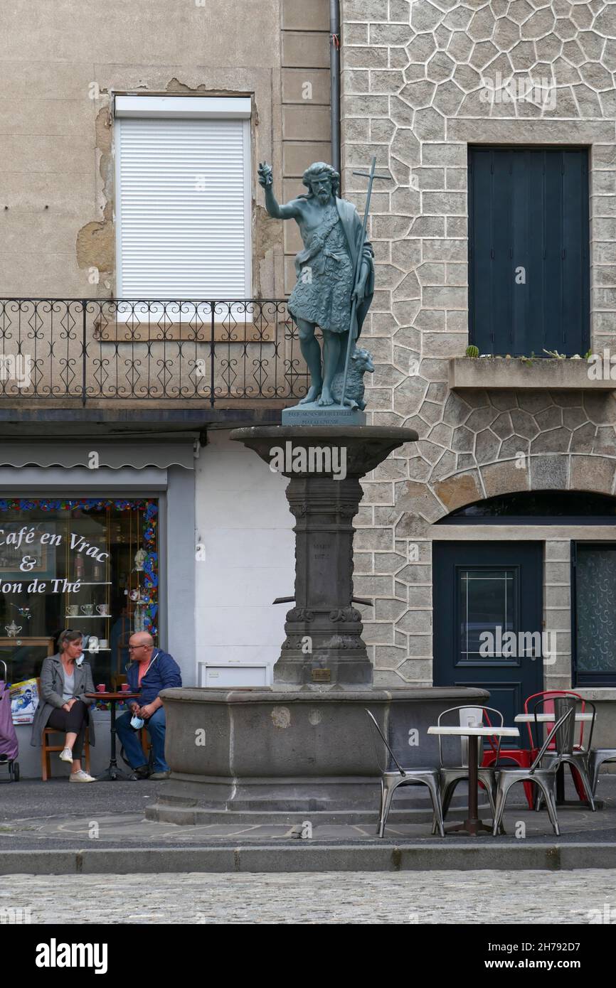 religious statue, Pl. Saint-Jean,Brioude,  Haute-Loire department, Auvergne-Rhône-Alpes region ,France Stock Photo
