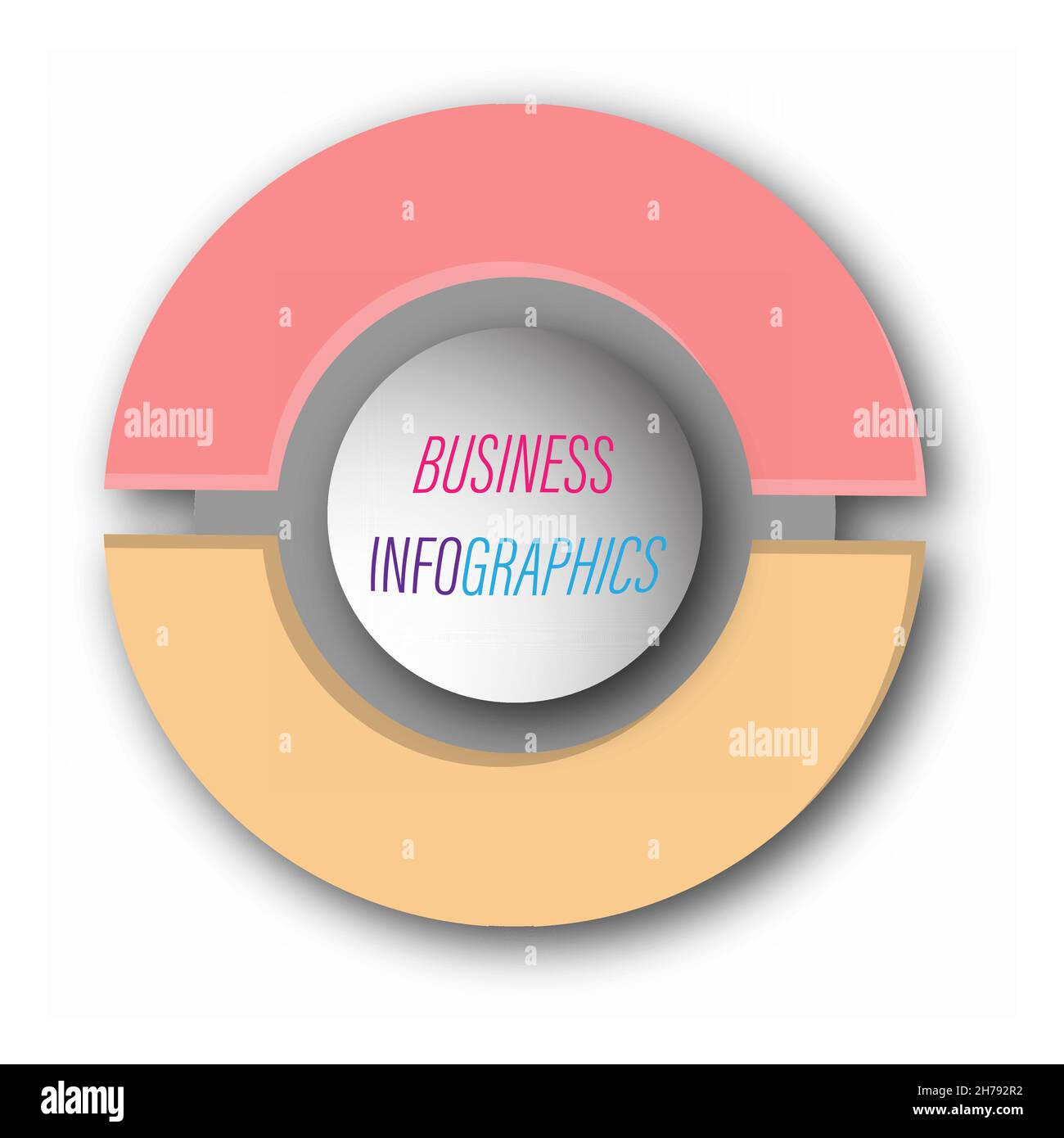 circular graph with 2 steps, sections or stages. Pie chart for the user