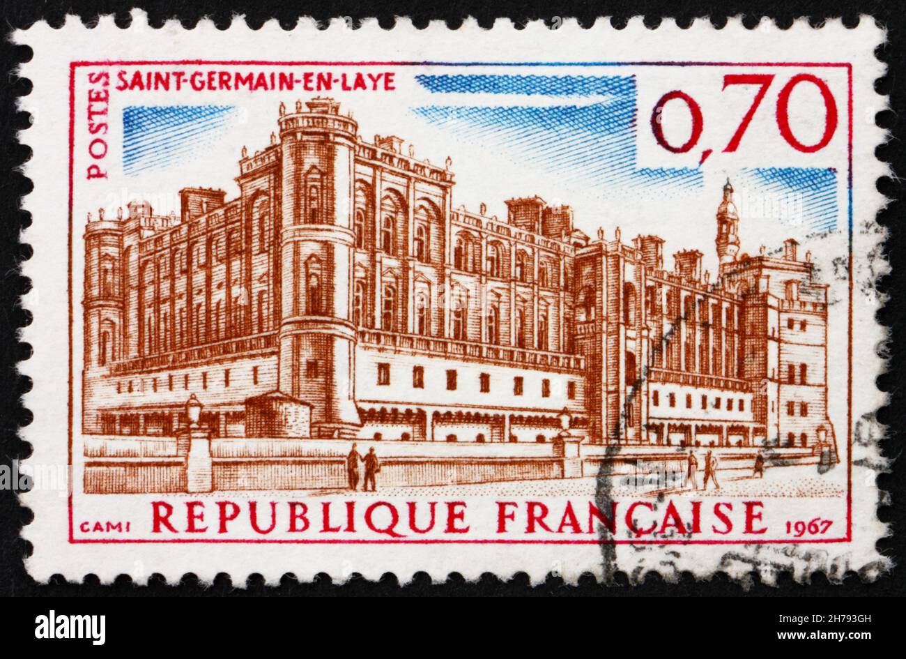 FRANCE - CIRCA 1967: a stamp printed in the France shows Chateau Saint Germain en Laye, France, circa 1967 Stock Photo