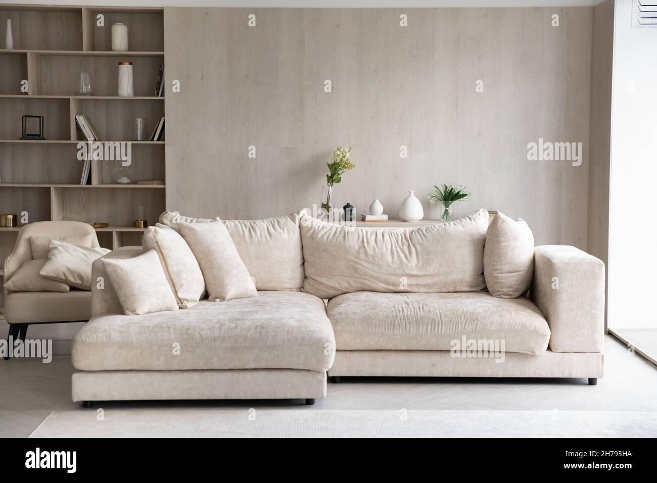 Fashion cozy furniture inside modern light living room Stock Photo - Alamy