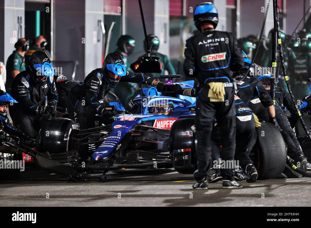 Alpine f1 team a521 makes a pit stop hi-res stock
