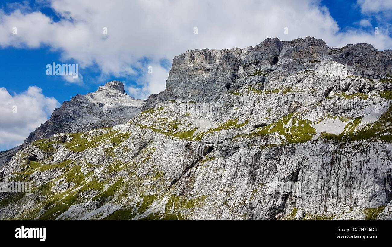 Massive rock face in the Swiss Alps. Praettigau, Grisons, Switzerland. Stock Photo