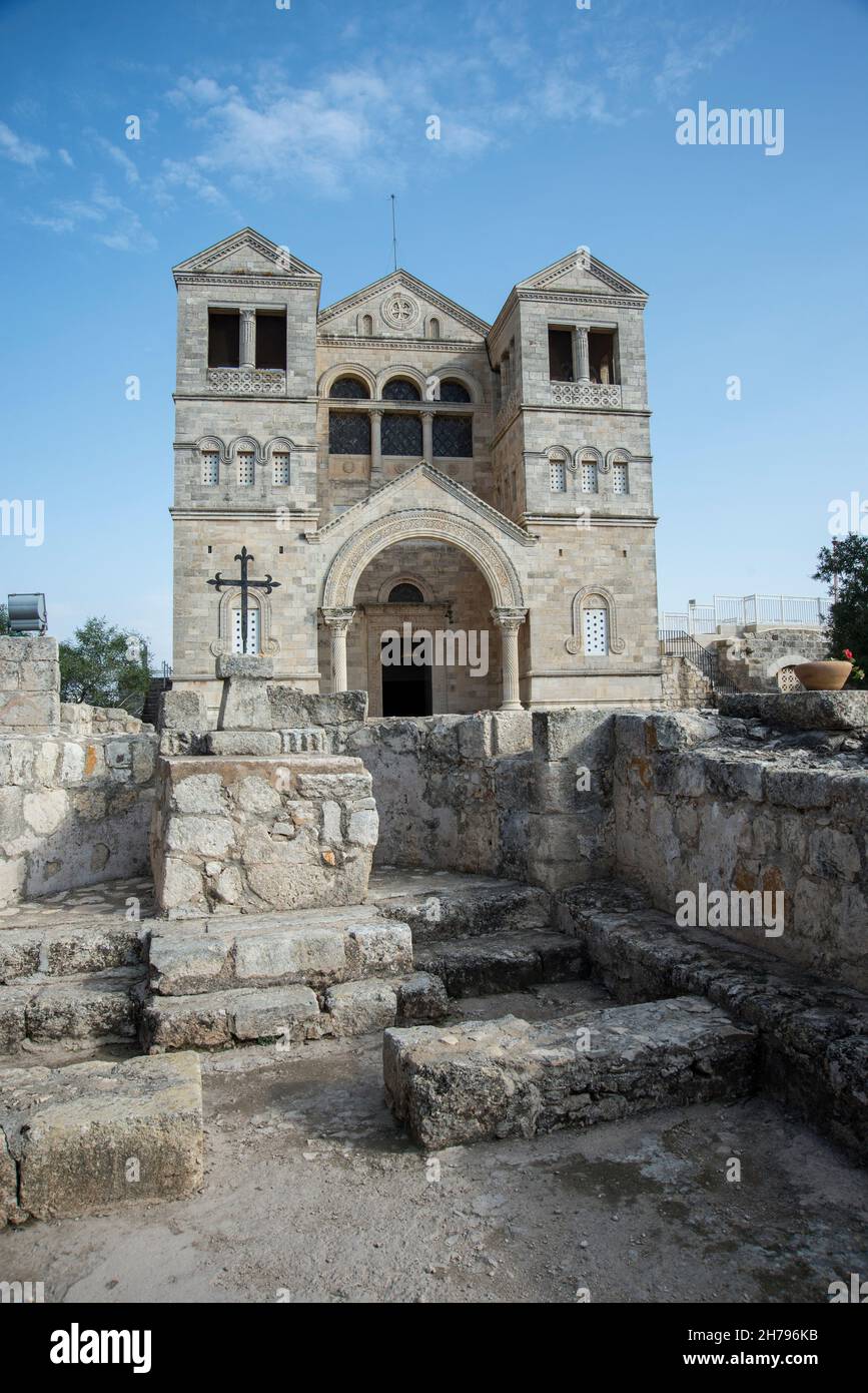 Exterior of the Franciscan church of the Transfiguration, mount Tabor, Jezreel Valley, Galilee, Israel (architect Antonio Barluzzi 1924) Stock Photo