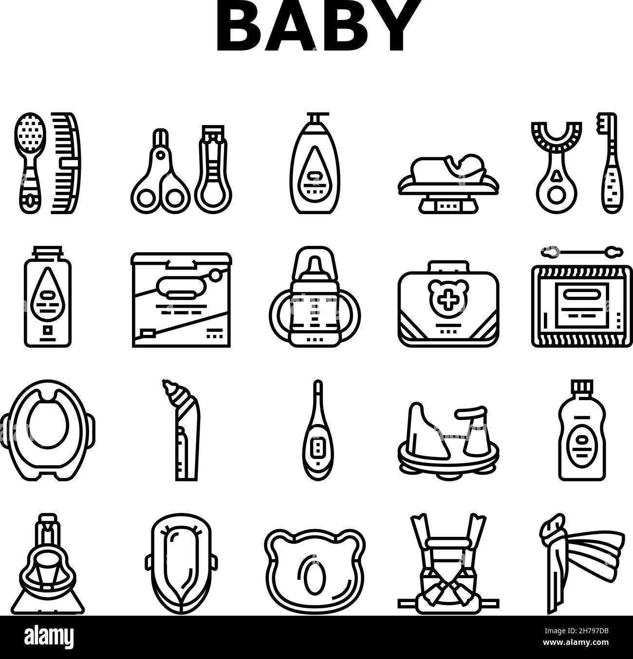 Baby Accessories And Equipment Icons Set Vector Stock Vector Image ...