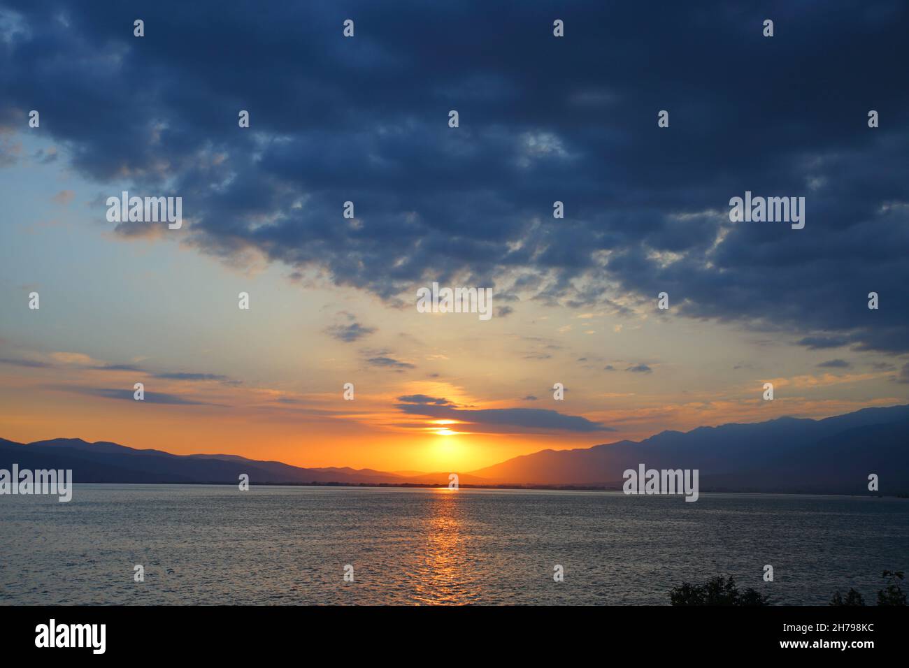 Sunset over Lake Kerkini, Cental Macedonia, northern Greece Stock Photo