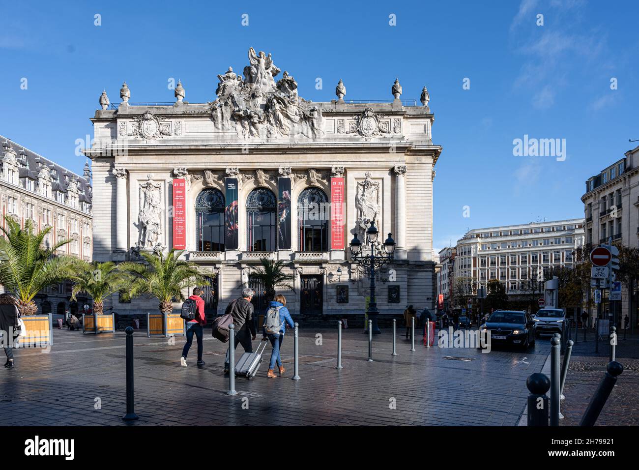 November 4, 2021 - Lille, France: La Grande Place, has a Flemish architecture similar to Belgium. Standing by the main square, La Grand Place, stands the Opera House built in neo-classical style Stock Photo