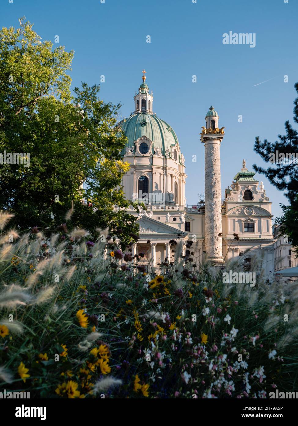 Karlskirche or Saint Charles Church in Vienna, Austria, a Baroque Church with Cupola Dome Stock Photo