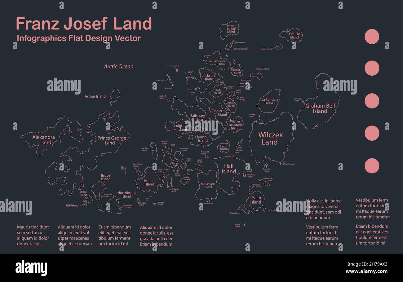 Infographics Franz Josef Land map outline, flat design, color blue