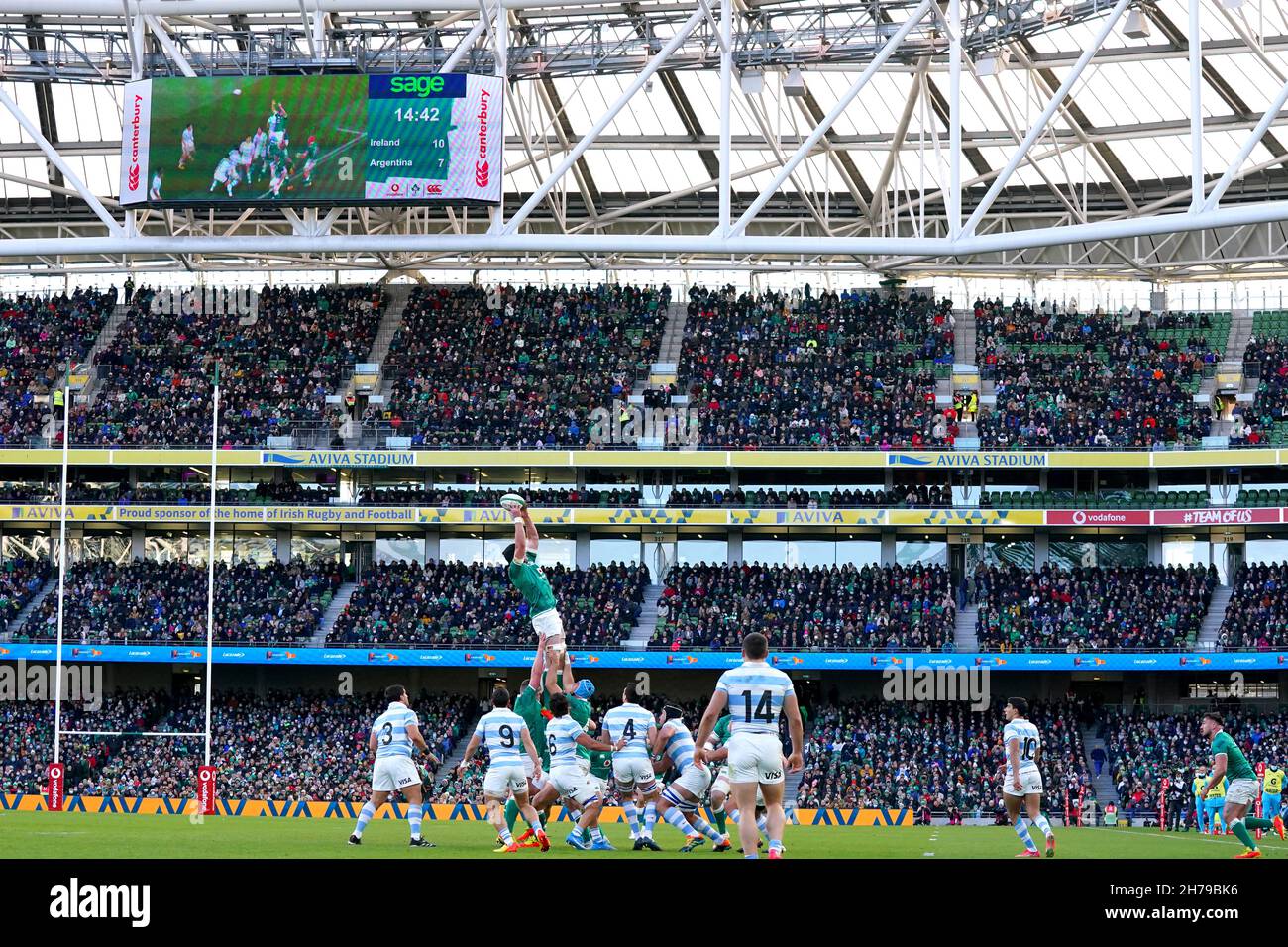 Ireland's James Ryan wins a line out during the Autumn International match at the Aviva Stadium in Dublin, Ireland. Picture date: Sunday November 21, 2021. Stock Photo