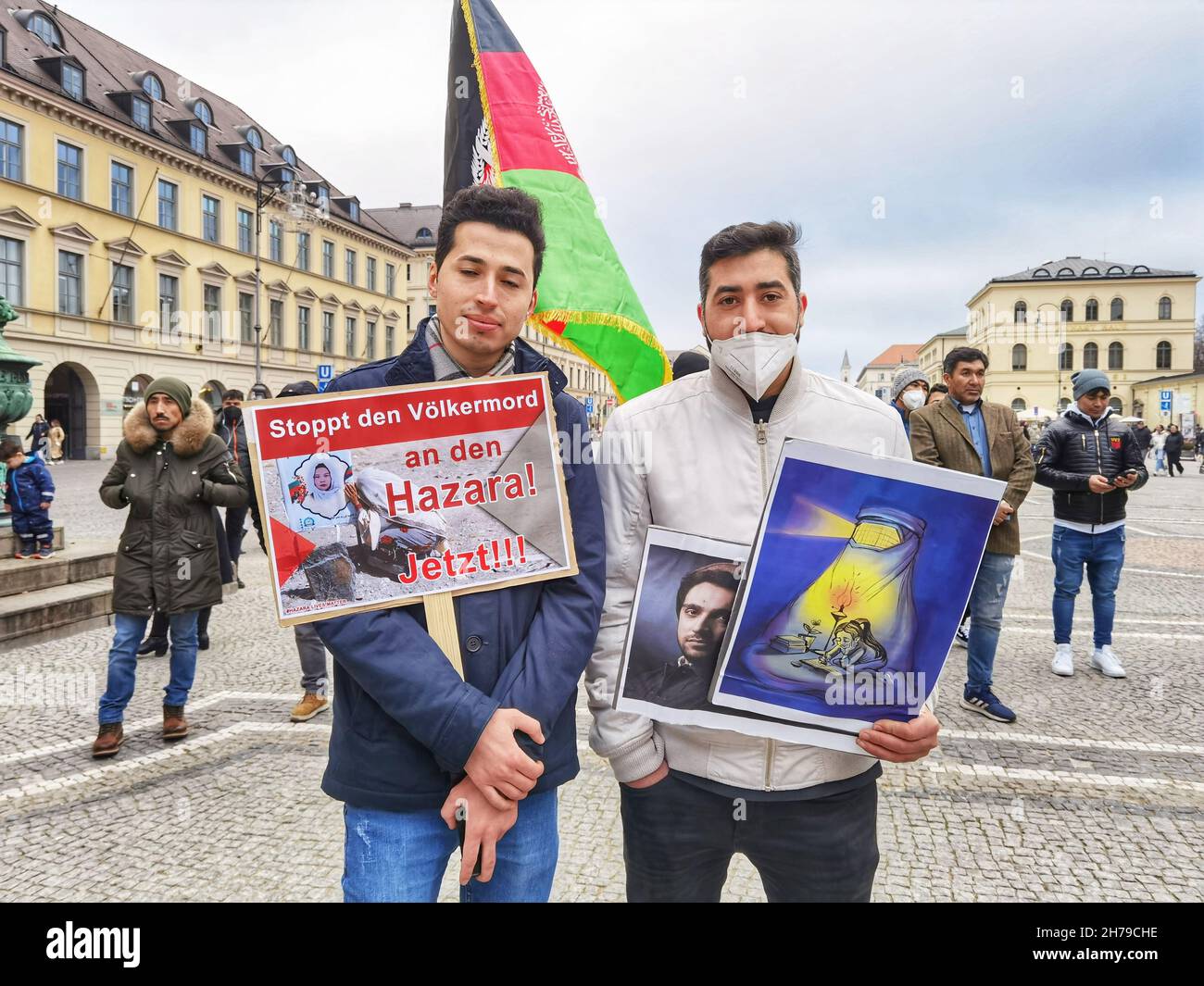 Munich, Bavaria, Germany. 21st Nov, 2021. Ethnic Hazaras in Munich, Germany demonstrated for awareness of their Persian-speaking ethnic group in Afghanistan as being friends of west and NATO allies, practitioners of a moderate form of Islam, and elected several women to governmental positions including regional governor and vice president. It is due to this, their cooperation with the Northern Alliance of Panjshir, and historical suppression that the group states it is facing a genocidal revenge from the Taliban. (Credit Image: © Sachelle Babbar/ZUMA Press Wire) Credit: ZUMA Press, Inc./Alamy  Stock Photo
