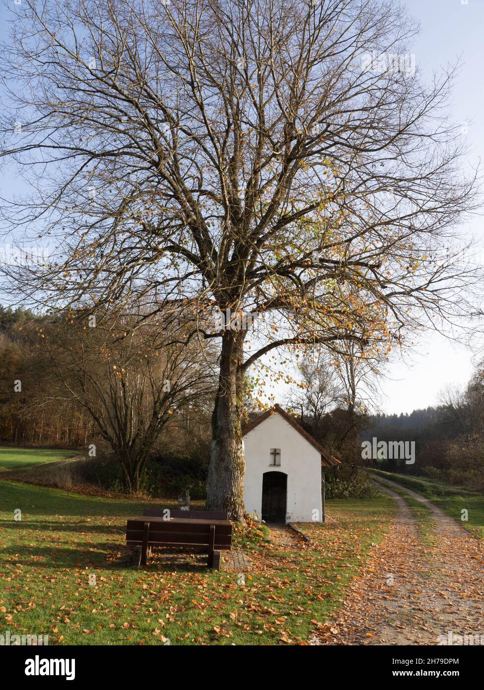 Small chapel and tree in Bavaria Stock Photo