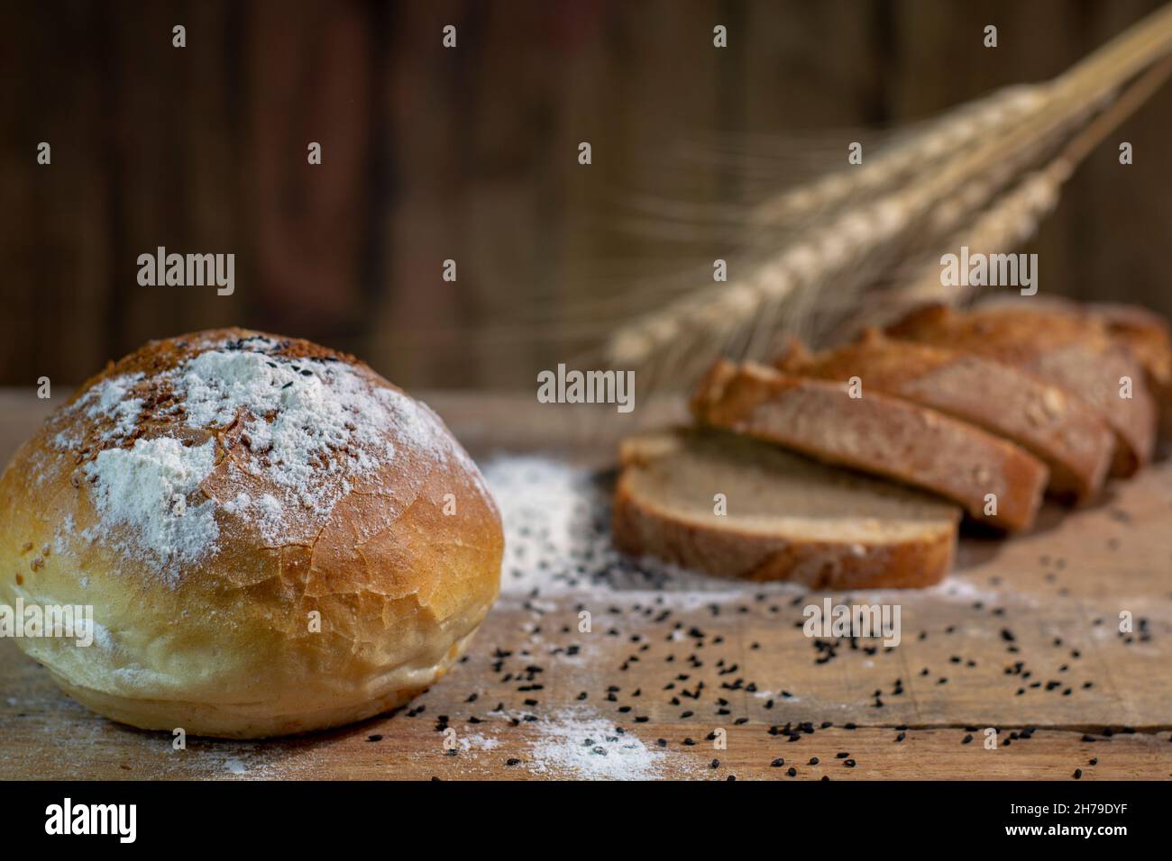 Rye sliced bread on the table Stock Photo