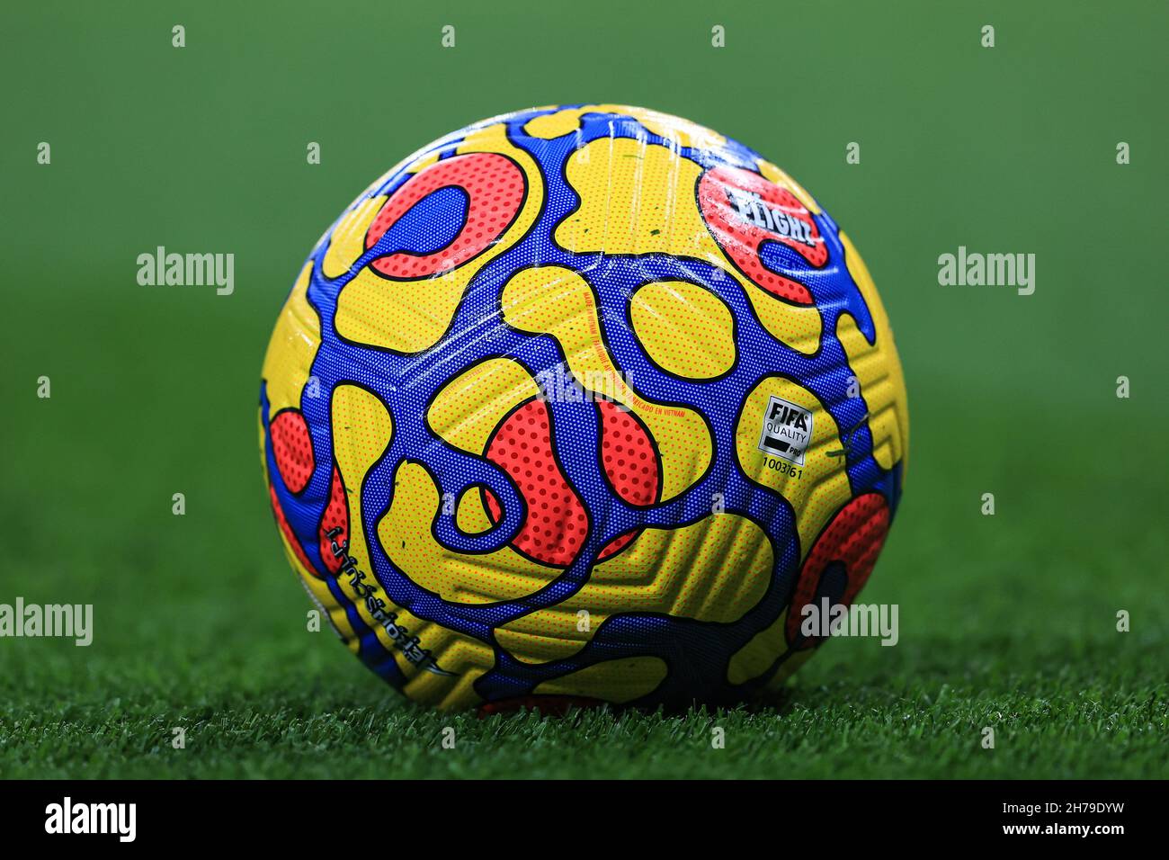 A Nike Flight Premier league branded ball in ,  on 11/21/2021. (Photo by Mark Cosgrove/News Images/Sipa USA) Stock Photo