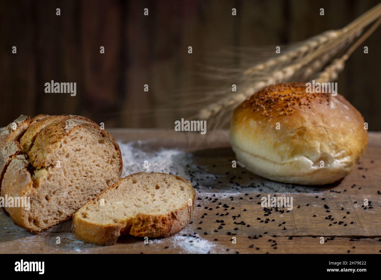 Rye sliced bread on the table Stock Photo