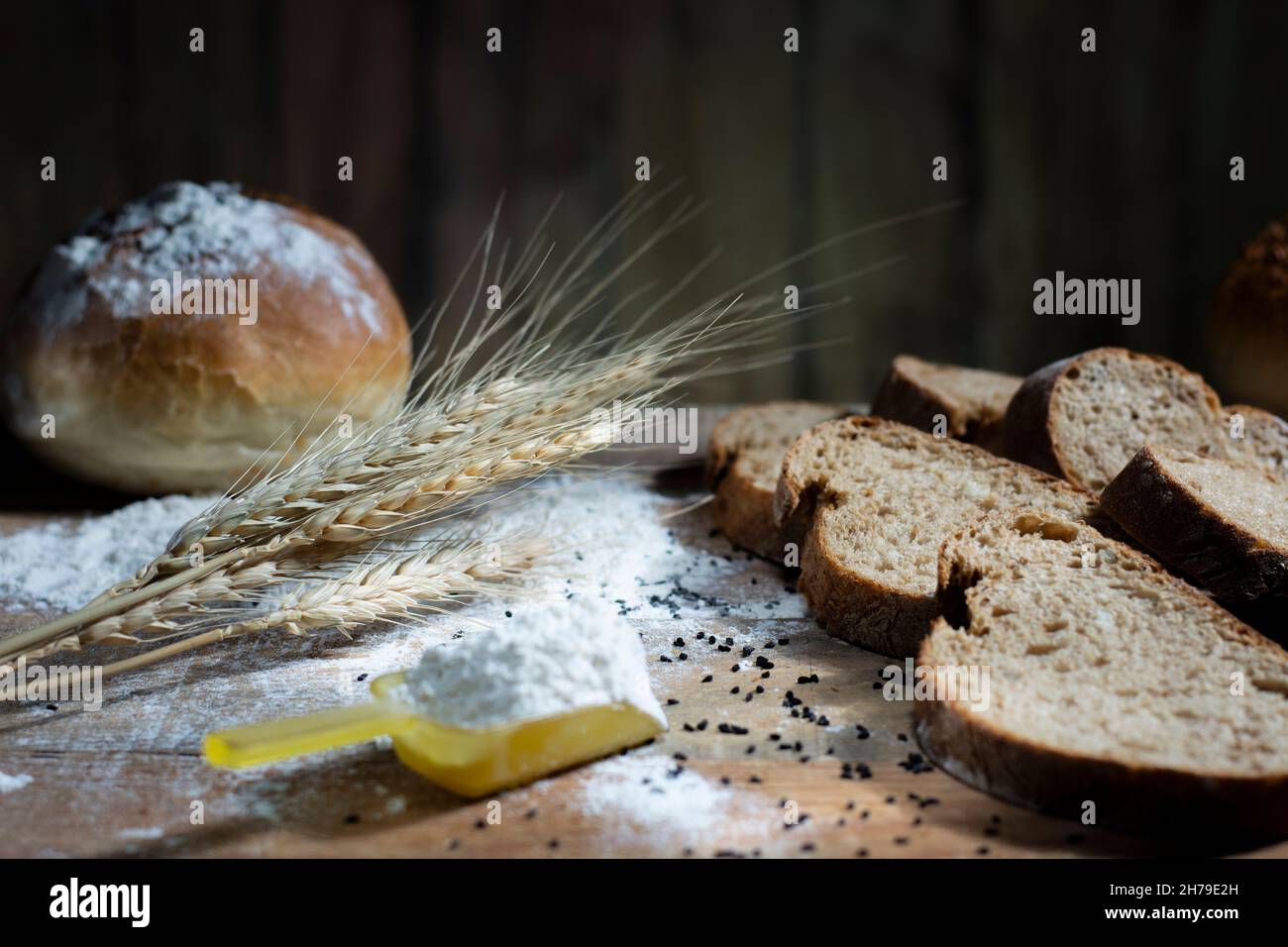 Rye sliced bread on the table Stock Photo