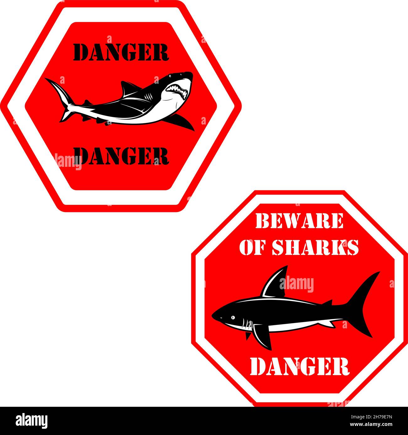 Danger. Shark zone. Sign with shark. Vector illustration, Danger. Shark ...