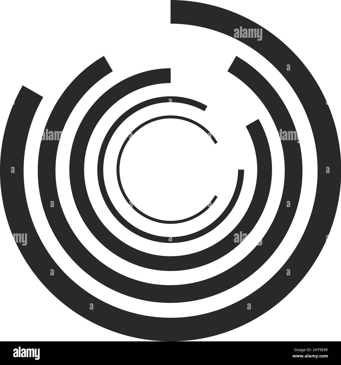 Black concentric circles.Vortex sign. Sound wave symbol Stock Vector