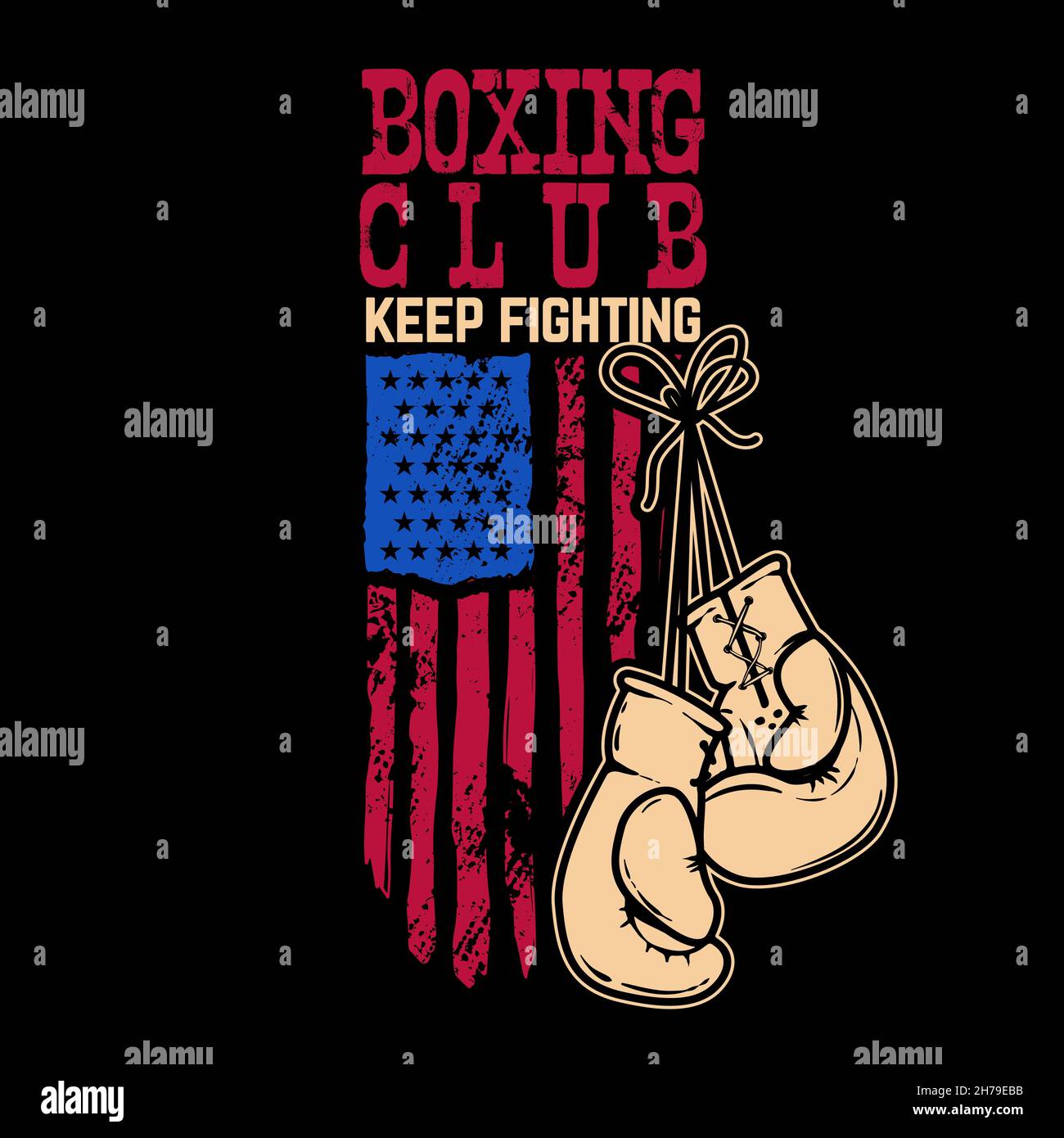 Boxing club. Boxing gloves on american flag background. Design element