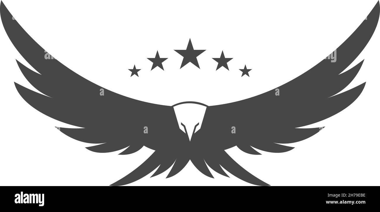 Bald eagle with five stars. Bird emblem. Vintage logo Stock Vector