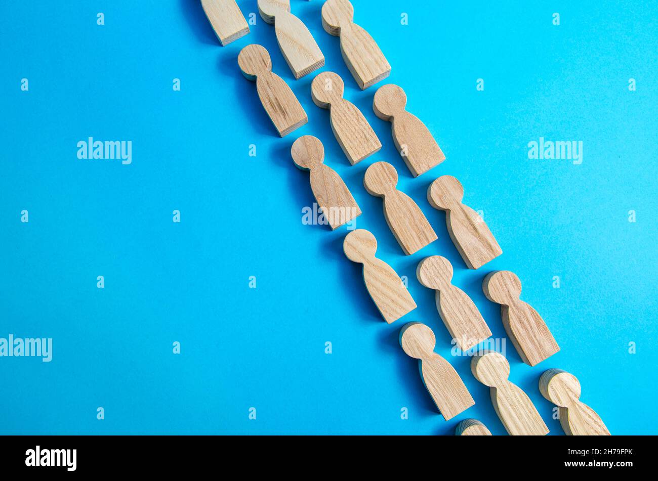 People lie in a line. Social movement, follow. Human resources. Unity. Discipline. Social organization, joining consolidated forces. Team building, te Stock Photo