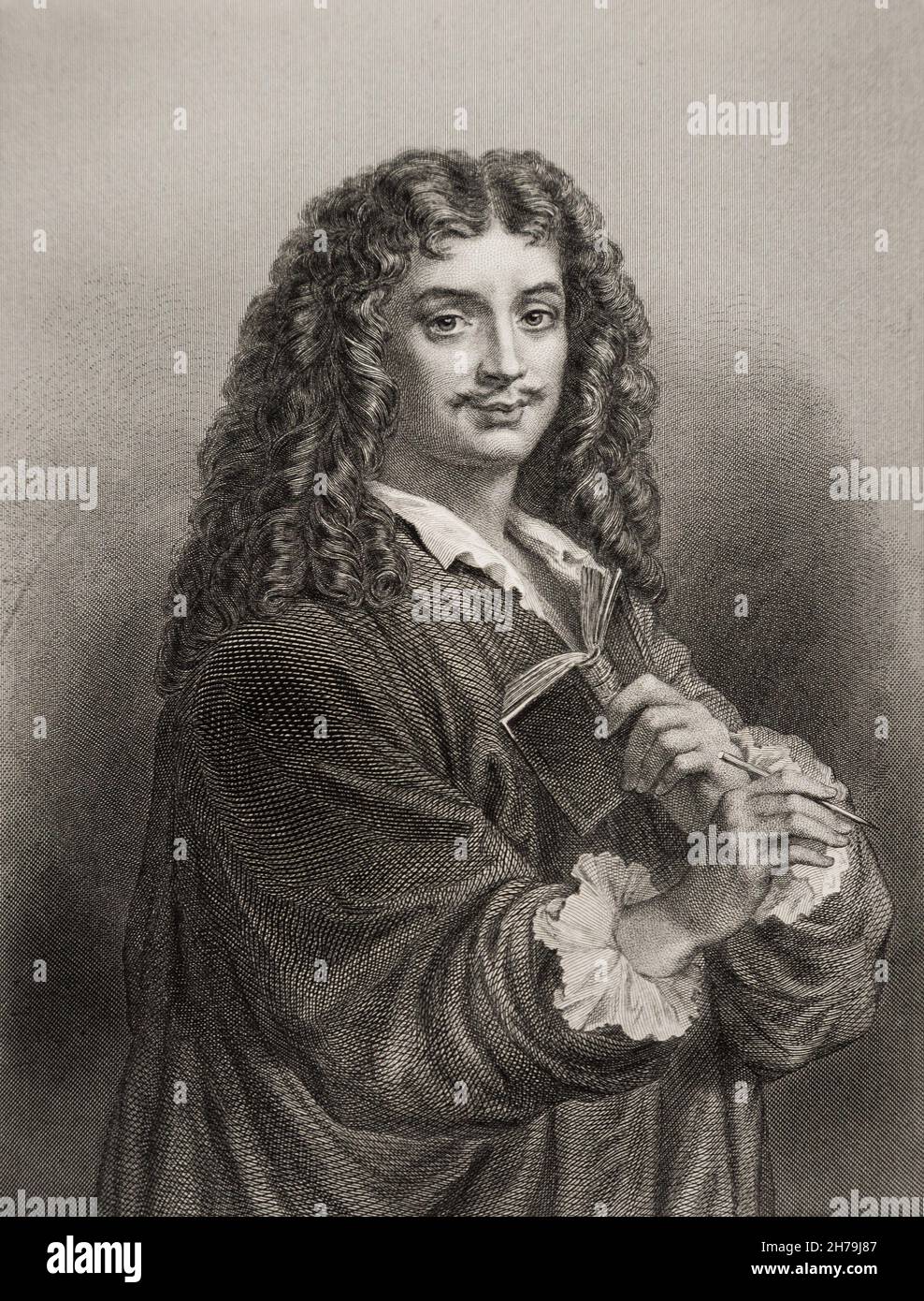 Portrait de Jean Baptiste Poquelin, dit Moliere (1622-1673) ecrivain  francais Gravure du 19eme siecle ©Archives-Zephyr/Opale.photo *** Local  Caption *** Stock Photo - Alamy