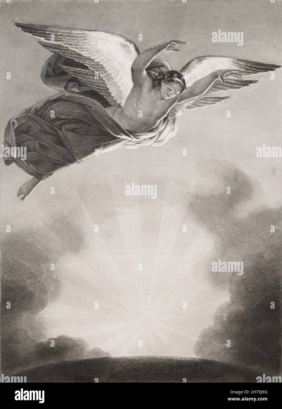 'L'ange Raphael dans les airs' Gravure tiree de 'Le paradis perdu' de John Milton (1608-1674) traduit par Chateaubriand, 1868 ©Archives-Zephyr/Opale.photo *** Local Caption *** Stock Photo