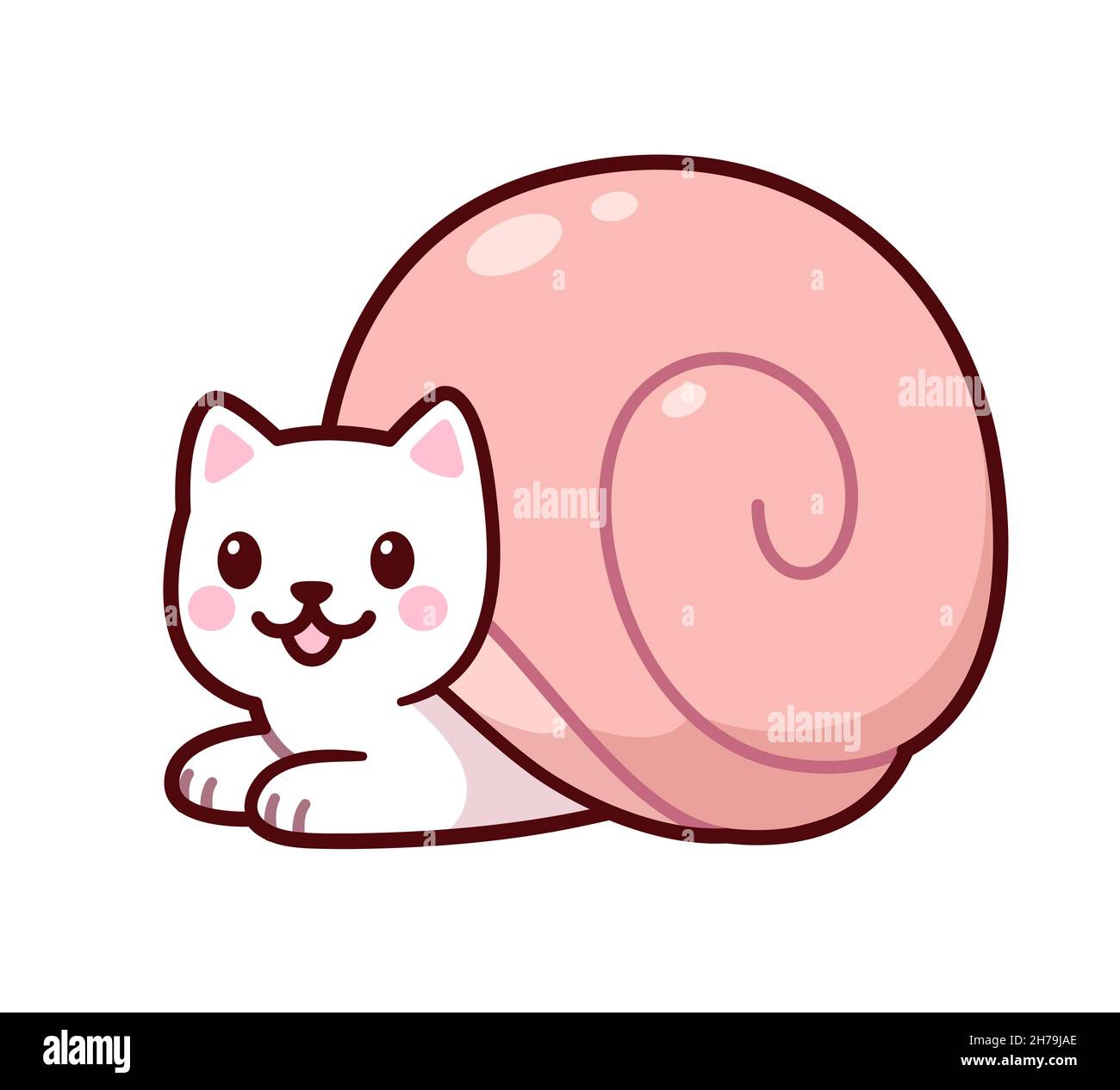 Cute cartoon snail cat drawing. Kawaii kitten in snail shell. Vector