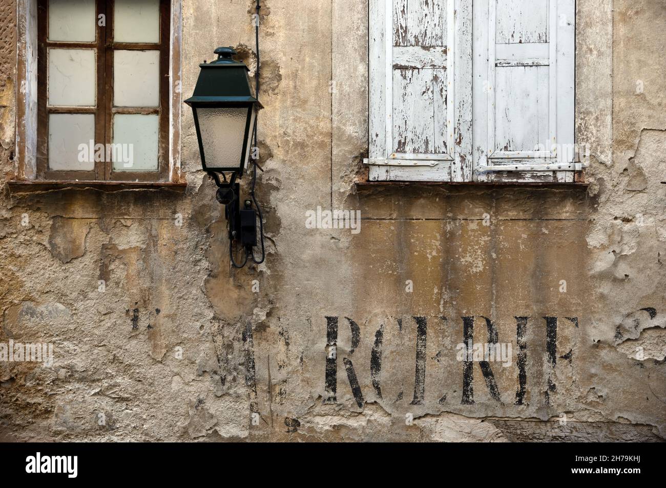 Rundown, Neglected, Dilapidated or Abandoned Facade of Village House in the Old Town Annot Alpes-de-Haute-Provence Provence France Stock Photo