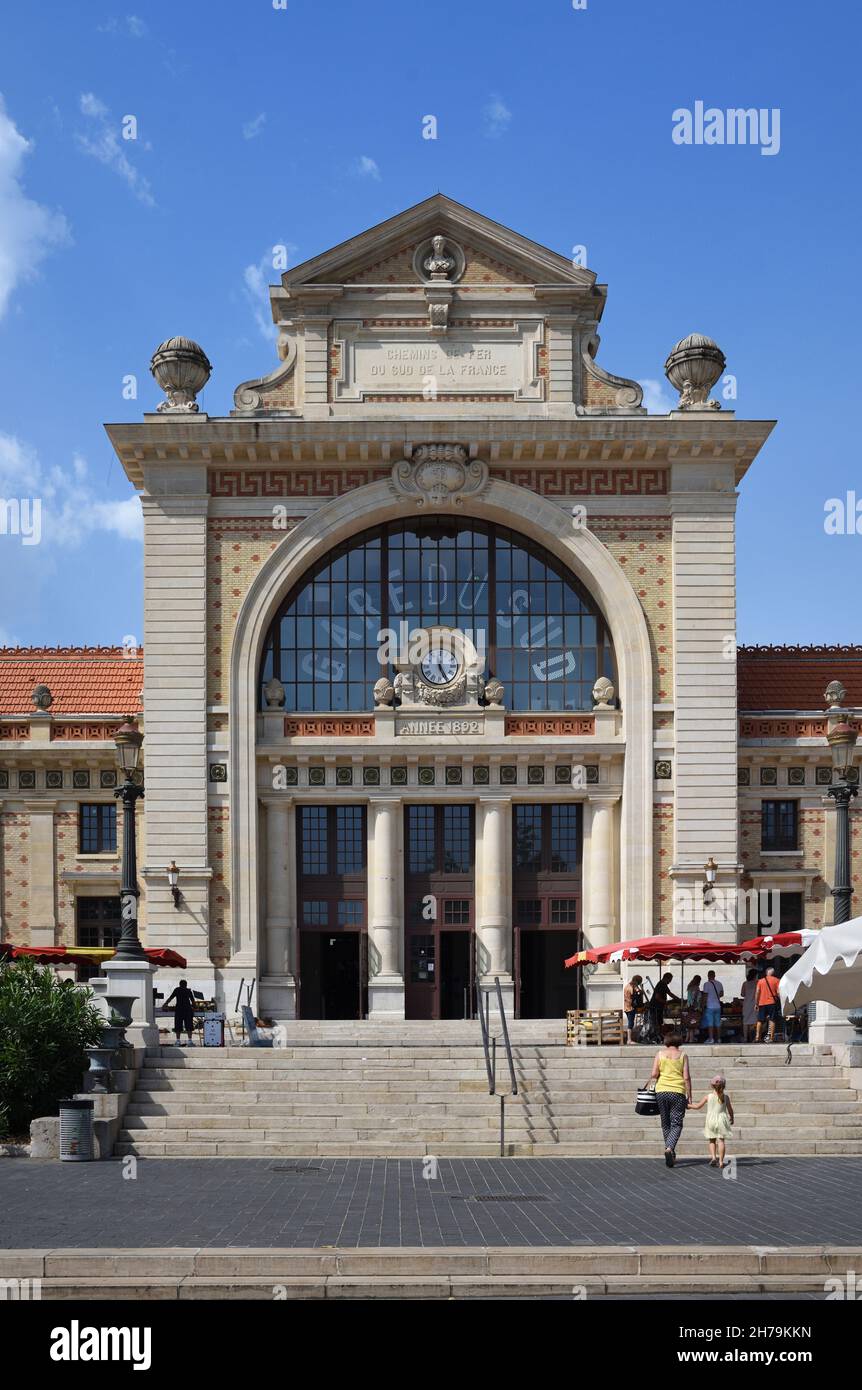 Restored Facade of the Historic Gare du Sud Railway Station, opened in 1892, Nice Alpes-Maritimes France Stock Photo