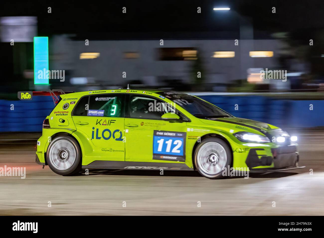 Sebring, USA. 20th Nov, 2021. Night session 112 Autorama Motorsportby Wolf-Power Racing Volkswagen Golf GTi TCR DSG:Antti Buri, Kari-Pekka Laaksonen, Roberto Ferri during 24H Series powered by Hankook. Schedule includes USA stops on November 19-21, 2021. Racing cars from the many countries, such as: Germany, USA, France, Nederland, Romania, Denmark, Canada, Spain, Great Britain, Italy; in many different classes: GT4, 991, GTX, GT3, TCR, TCX, P4. (Photo by Yaroslav Sabitov/YES Market Media/Sipa USA) Credit: Sipa USA/Alamy Live News Stock Photo