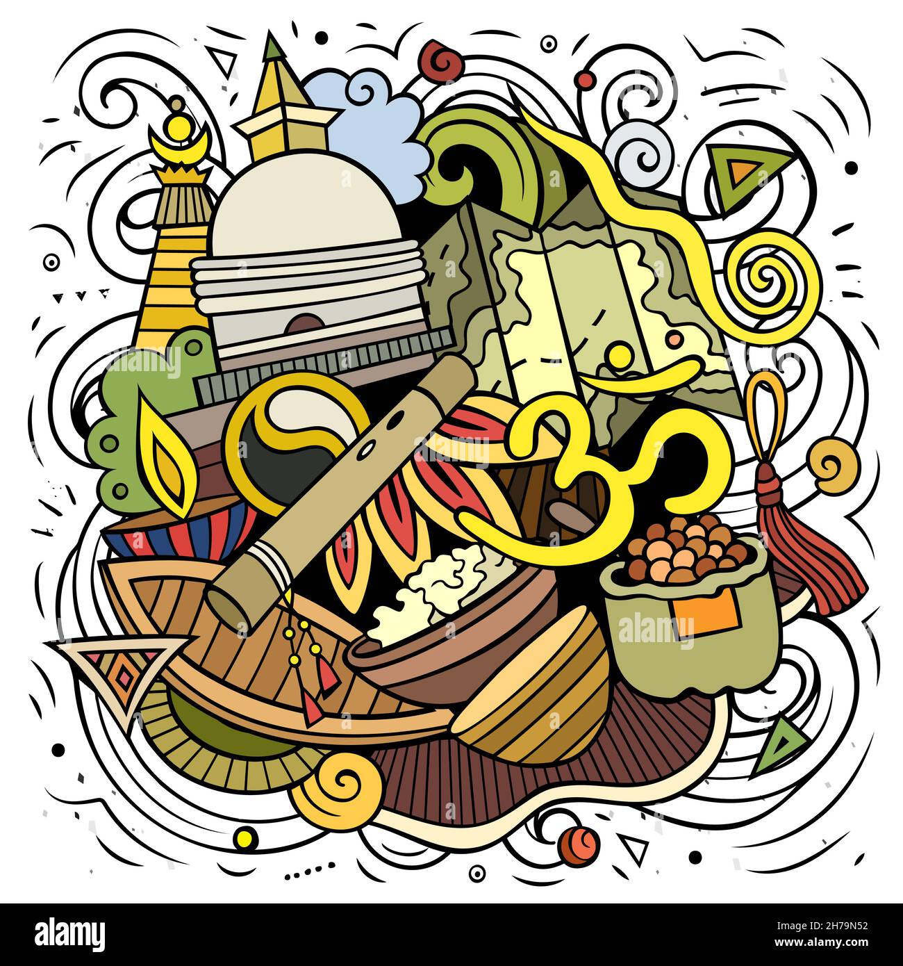 Nepal cartoon vector doodle illustration. Colorful detailed composition with lot of Nepali