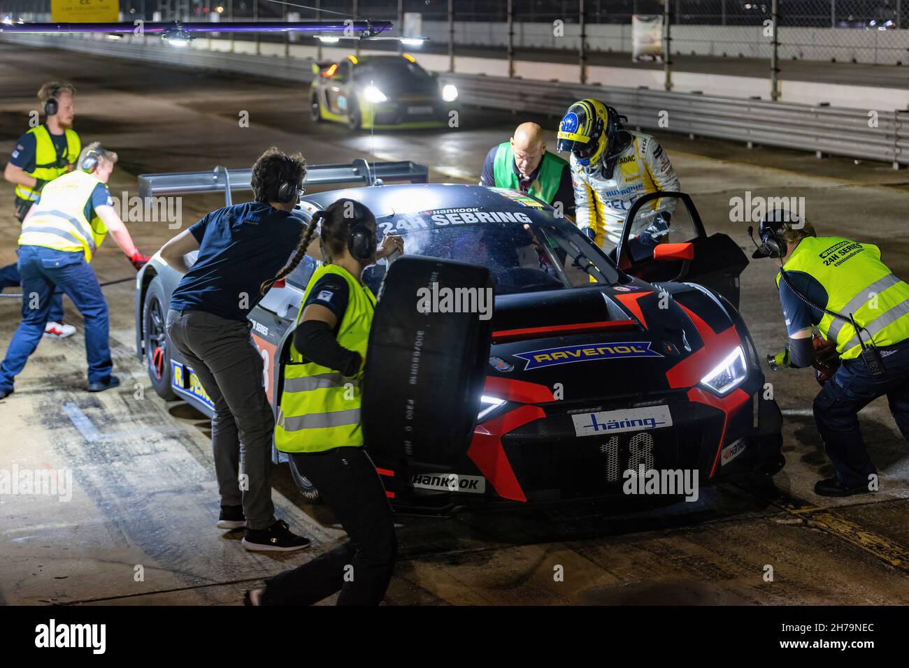 Sebring, USA. 20th Nov, 2021. Night session during 24H Series powered by Hankook. Schedule includes USA stops on November 19-21, 2021. Racing cars from the many countries, such as: Germany, USA, France, Nederland, Romania, Denmark, Canada, Spain, Great Britain, Italy; in many different classes: GT4, 991, GTX, GT3, TCR, TCX, P4. (Photo by Yaroslav Sabitov/YES Market Media/Sipa USA) Credit: Sipa USA/Alamy Live News Stock Photo