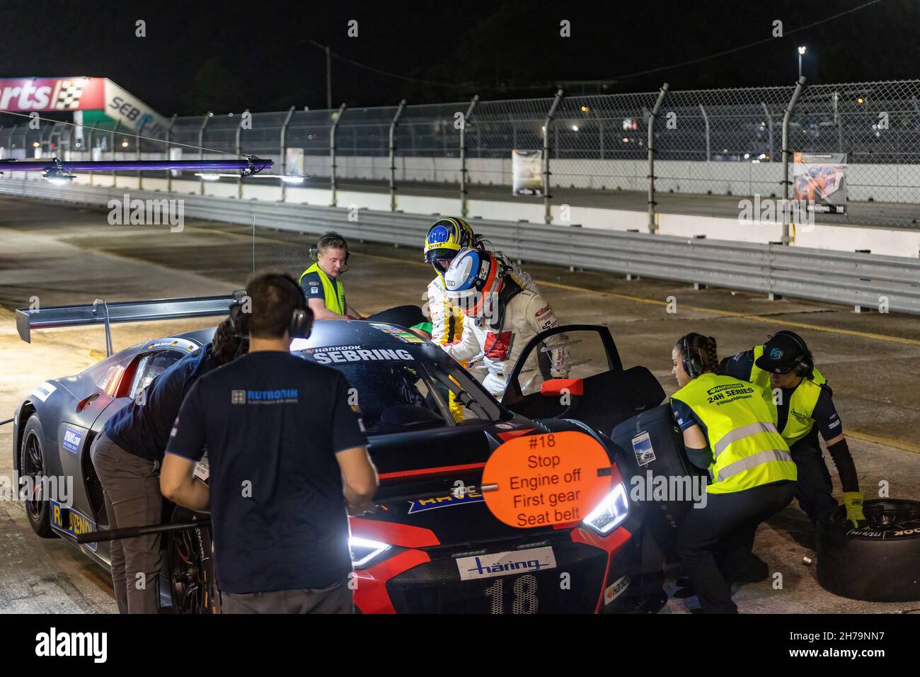 Sebring, USA. 20th Nov, 2021. Night session during 24H Series powered by Hankook. Schedule includes USA stops on November 19-21, 2021. Racing cars from the many countries, such as: Germany, USA, France, Nederland, Romania, Denmark, Canada, Spain, Great Britain, Italy; in many different classes: GT4, 991, GTX, GT3, TCR, TCX, P4. (Photo by Yaroslav Sabitov/YES Market Media/Sipa USA) Credit: Sipa USA/Alamy Live News Stock Photo