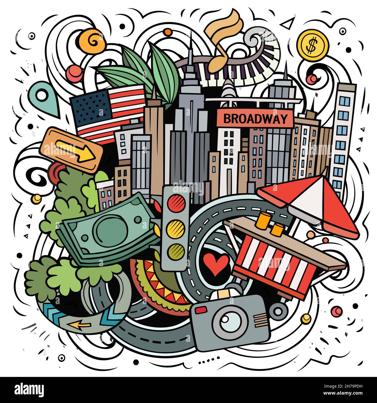 Jogo Do Vetor Do Doodle Do Caderno Do Passeio De New York City