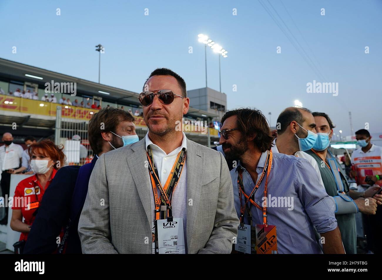 Lusail, Qatar. 21st Nov, 2021. Motorsport, Formula 1 World Championship,  Qatar Grand Prix: John Terry and Andrea Pirlo (r) line up on the grid  before the start of the race. Credit: Hasan